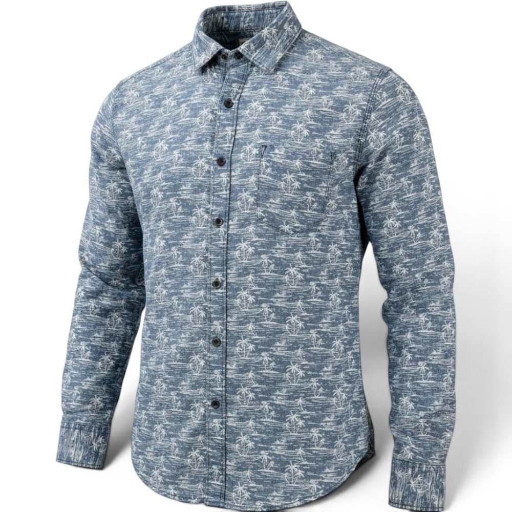 Tommy Bahama Mens‎ Blue Palm Tree Tropical Print Button Down Shirt Sz L *Flaw